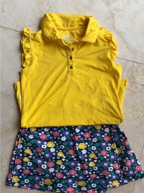Garb Golf Set Yellow Ruffle-Sleeve Polo Top and Floral Printed Skort Small (5-6)